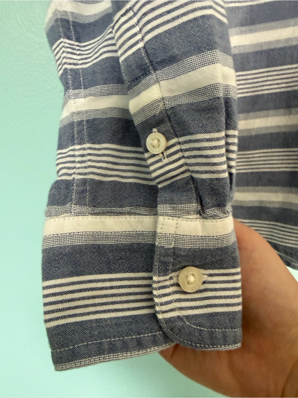 CHAPS Denim Striped Button Down Shirt Blue White Small - Picture 3 of 5